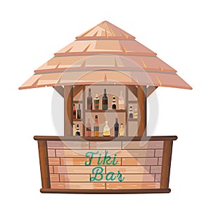 Tiki bar or beach hut with summer party cocktails