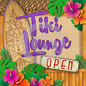 Tiki Bar Lounge Cocktails Open Sign Surfboard