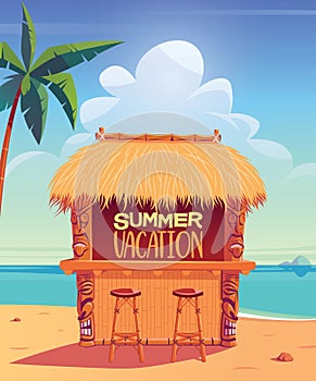 Tiki bar on summer beach stock illustration photo