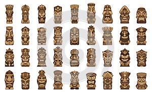 Tiki idols icons set, cartoon style photo