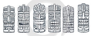 Tiki mask for hawaii surfing. Face set of idol