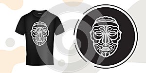 Tiki mask in Hawaiian style. Face from Polynesian patterns. Suitable for t-shirts, phone cases and tattoos. Vector