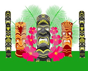 Tiki Statues Vector Illustration Set