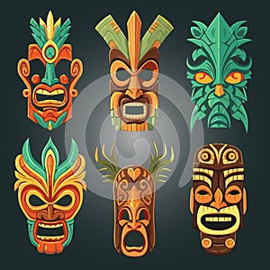 Tiki Tribal Mask, Hawaiian Design Elements, Vector Illustration