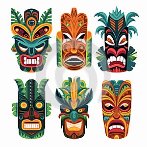 Tiki Tribal Mask, Hawaiian Design Elements, Vector Illustration