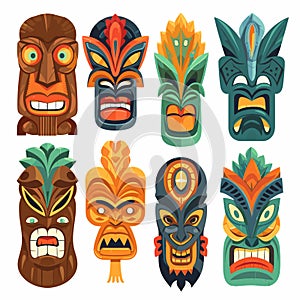 Tiki Tribal Mask, Hawaiian Design Elements, Vector Illustration