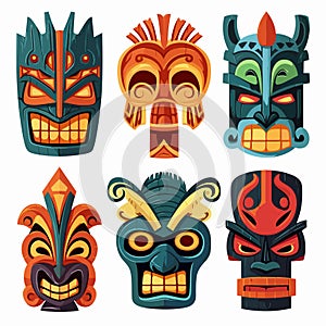 Tiki Tribal Mask, Hawaiian Design Elements, Vector Illustration