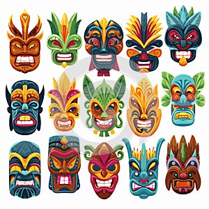 Tiki Tribal Mask, Hawaiian Design Elements, Vector Illustration