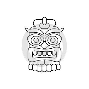 Tiki tribal wooden mask coloring page. Hawaian traditional atribute. Contour black and white silhouette. Vector