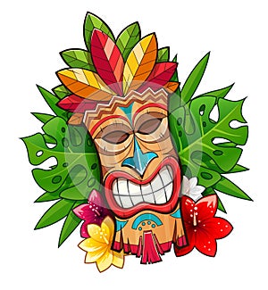 Tiki tribal wooden mask. Hawaiian traditional character