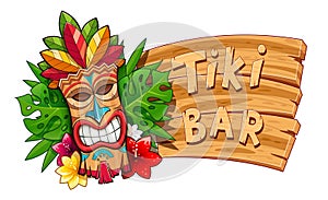 Tiki tribal wooden mask. Hawaiian traditional character