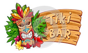 Tiki tribal wooden mask. Hawaiian traditional character photo