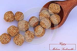 Til Gul OR Sweet Sesame Laddu for Indian festival Makar Sankranti over