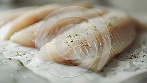 Tilapiini Fillet on white table background photo