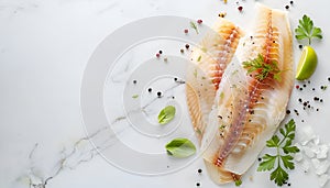 Tilapiini Fillet on white table background photo