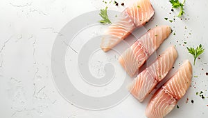 Tilapiini Fillet on white table background photo