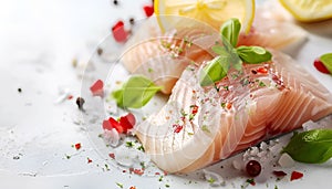 Tilapiini Fillet on white table background photo