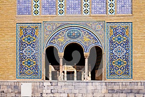 Tile art on the wall of Karim Khani Nook, Tehran, Iran.