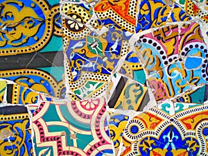 Decoration in Park Guell, tile background broken glass mosaic,