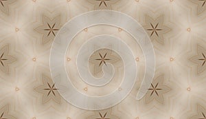 Seamless background pattern with symmetric flower shaped ornament. Seamless floral template with blurred beige and brown elements
