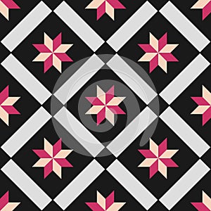 Tile black, grey and pink decorative floor tiles vector pattern