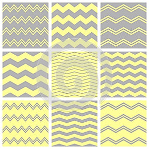 Tile chevron vector pattern set with grey and yellow zig zag background