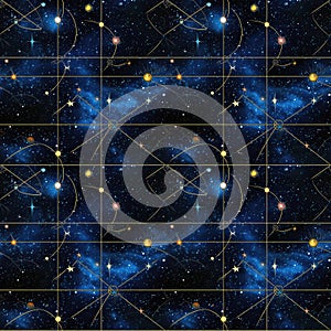 Tile - Constellations and planets (#2) 2x2 Multiple. Tileable illustration. Generative AI (Real 300 DPI)