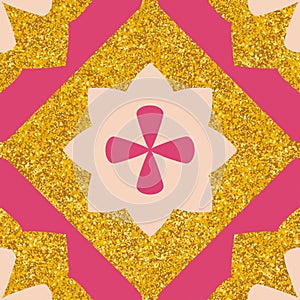 Tile decorative floor pink and gold tiles vector pattern