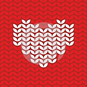 Tile knitting vector pattern with white hearts on red background