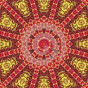 Tile mandala shining kaleidoscope in orange, yellow and red or grenadine