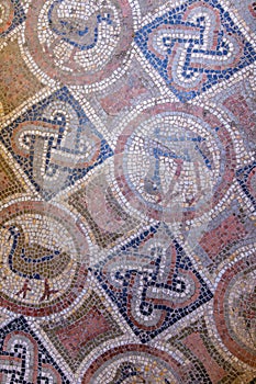 Tile mosaic floor at the Baths of Antoninus in Carthage