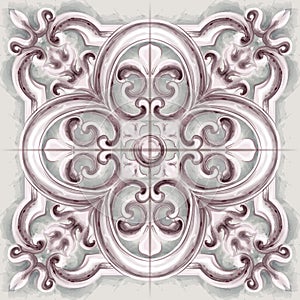 Tile or mosaic ornament Vector watercolor. Medalion rosette style decor templates
