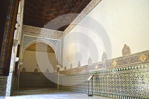 Alcazar Palace of Seville. Al Andalus Arab pattern decoration photo