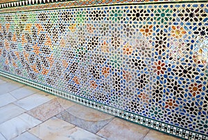 Tiles of Alcazar Seville. Al Andalus Arab pattern decoration photo