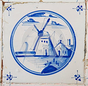 Tile with painting of windmill