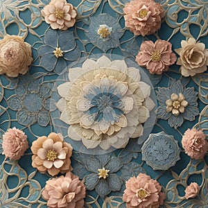 Tile pattern delicate and ornate flower shapes generated by Ai photo