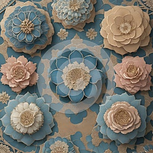Tile pattern delicate and ornate flower shapes generated by Ai photo