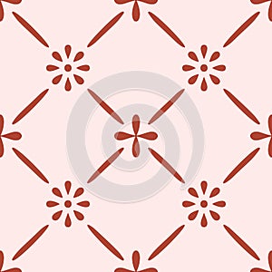 Tile portugal flower seamless pattern. Red color geometric background. Traditional azulejo repeat ornament. Vector