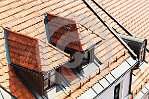 Tile on roof of apartment house in Bratislava