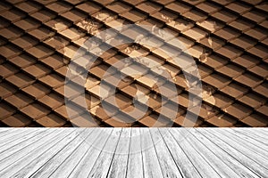 Tile roof texture surface vintage style with Wood terrace and world map