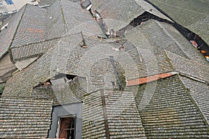 Traditional tile roofed brick houses photo