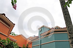 Tile roofs colorful office buildings, FL