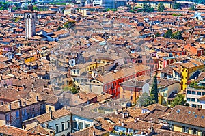 The tile roofs of old Brescia, Italy photo