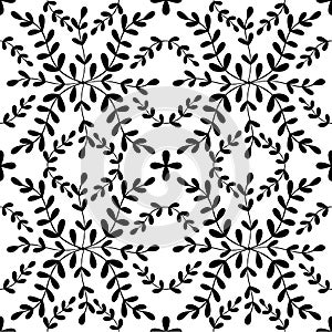 Tile seamless pattern. Black and white geometric background. Traditional repeat ornament. Vector monochrome pattern.