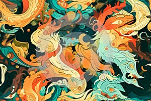 tile. Seamless pattern with colorful dragons. Generative AI