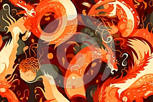 tile. Seamless pattern with colorful dragons. Generative AI