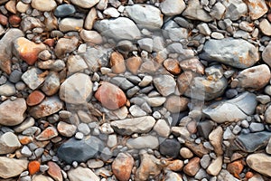 tile. Seamless pattern. Pebbles on the beach as a background, closeup of photo. Generative AI