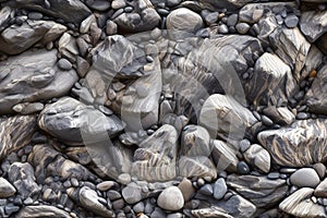 tile. Seamless pattern. Pebbles on the beach as a background, closeup of photo. Generative AI