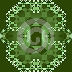 Tile set with square patterns in fractal style Sierpinski carpet. Textile sampler in different color variants