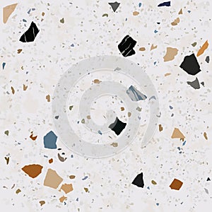 Tile terrazzo vector pattern with colorful stone on grey marble background